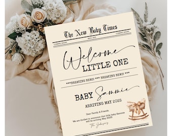 Baby Newsletter, Baby Announcement, Baby Newspaper Announcement, Baby Shower