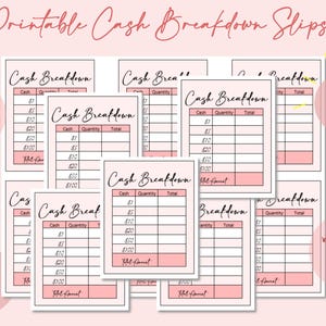 Printable Cash Breakdown Slips, Bank Deposit Slips