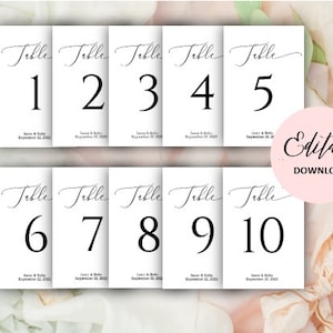 EDITABLE DOWNLOAD Wedding Table Numbers 4x6 & 5x7, Printable Wedding Table Numbers, Edit Online in Templett - PDF
