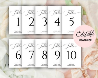 EDITABLE DOWNLOAD Wedding Table Numbers 4x6 & 5x7, Printable Wedding Table Numbers, Edit Online in Templett - PDF