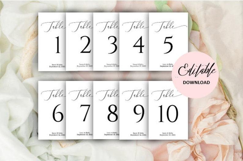 EDITABLE DOWNLOAD Wedding Table Numbers 4x6 & 5x7, Printable Wedding ...