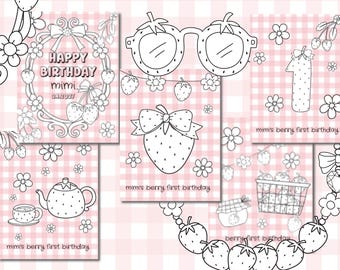 Berry First Birthday Coloring Pages, Strawberry Coloring Pages, Berry First Birthday, PDF, 10 pages