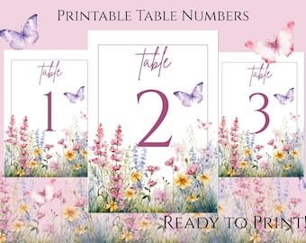 Digital Download printable table numbers, garden style table numbers, baby shower table numbers, butterfly wedding, Templett - PDF 5 x 7