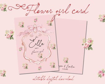 Flower Girl Proposal Card, Will You Be My Flower Girl Card, Blush Floral Wedding Card, Double Sided Flower Girl Card, Printable Wedding Card