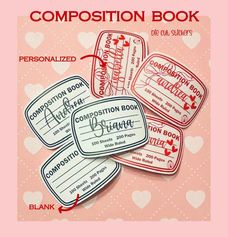 Composition Book Sticker, Notebook Sticker, Valentine's Day Sticker ...