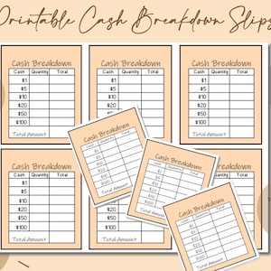 Printable Cash Breakdown Slips, Bank Deposit Slips