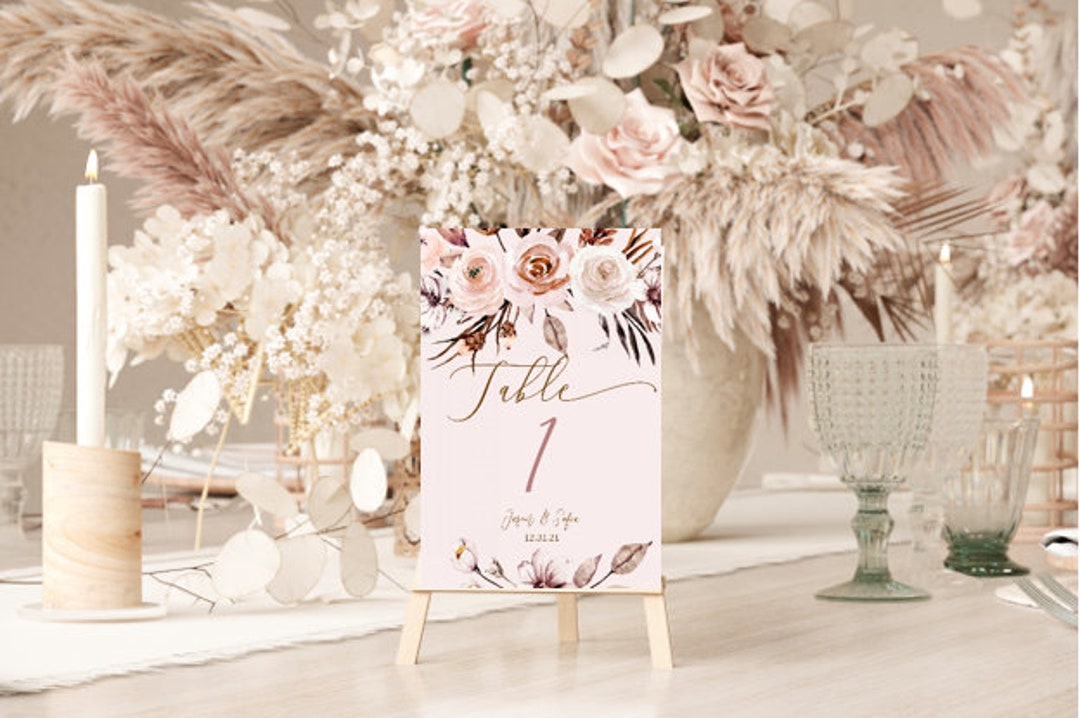 Wedding Table Numbers, Printable Editable Wedding Table Numbers, BOHO ...