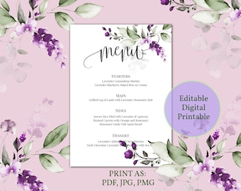 EDITABLE DOWNLOAD Wedding Menu 5x7, Printable Wedding Menu, Edit Online in Templett - PDF