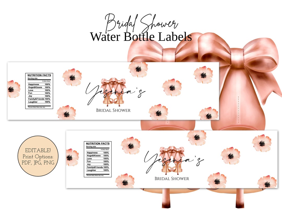 Bridal Shower Water Bottle Label, Printable Water Bottle Label ...