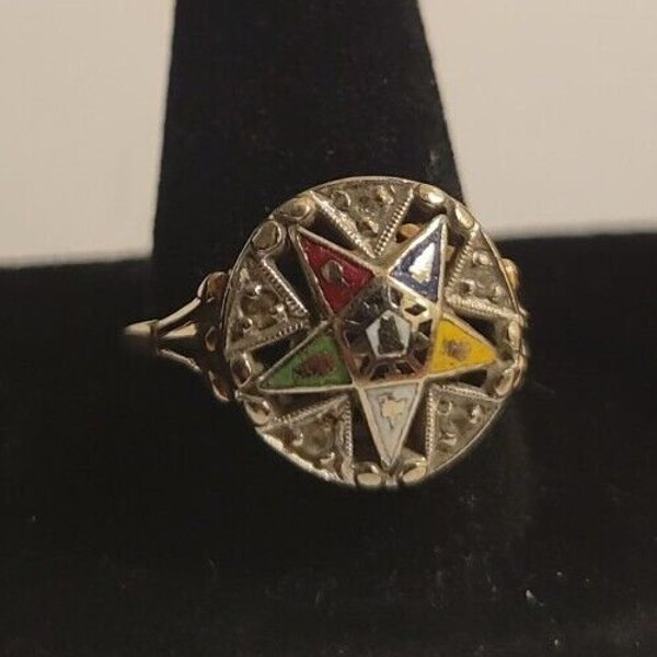 10k Yellow And White Gold 2 Toned Masonic Order Of The Eastern Star Ring Size 8.5