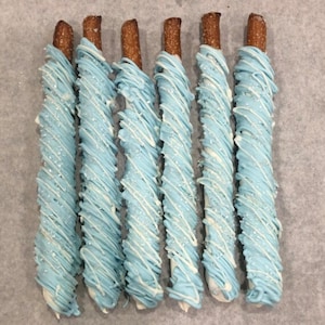 Gluten free Chocolate pretzels, Baby shower, Blue Pretzels, boy Birthday, baby blue pretzel, Bridal shower, baby birthday, gender reveal