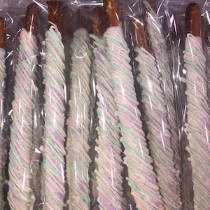 Pastel pretzels, rainbow pretzels, baby shower, Birthday, baby shower, Bridal shower, kids birthday, wedding, chocolate pretzels, summer