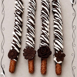 Chocolate dipped Pretzels, birthday favors, black & white favors