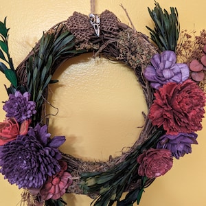 Gothic Wreath Wall Hanging Wreath Faux Flowers Purple and Red Sola Wood Flowers Dried Florals