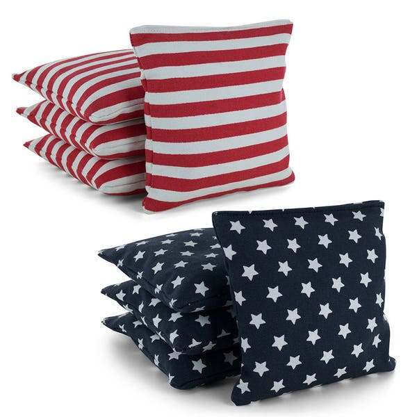 Stars and Stripes Cornhole Bags Set of 8 Regulation American Flag - All Weather or Corn Filled - Free Expedited Shipping