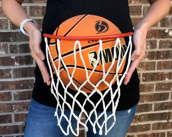 Basketball Maternity T-Shirt with Net, March Madness, College Basketball, NCAA Basketball, NBA, Great for Pregnant Couples Costume