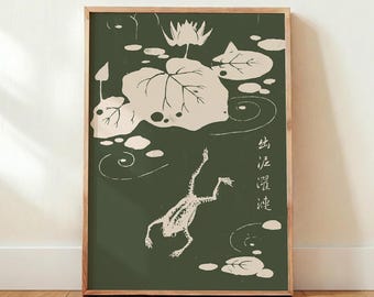 Japanskt träsnittstryck: Antik groda Ukiyo-e, utskrivbar väggkonst (digital nedladdning)