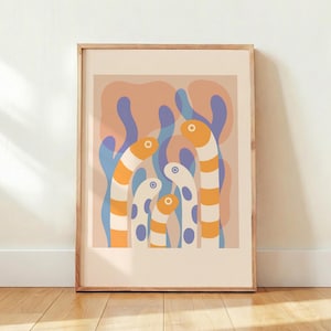 Tuinpaling Art Print, speels decor oceaankwekerij, kleurrijke dierenmuurkunst (digitale download)