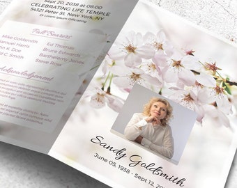 Funeral Program Design, Printable Memorial Template, Editable with MS Word, Floral Theme | Instant Download