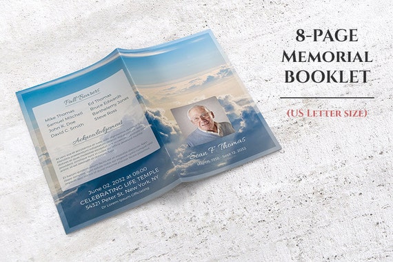 8 Page Memorial Booklet Editable With Microsoft Word Funeral Etsy