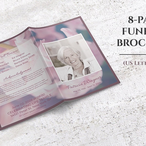 8-Page Booklet Funeral Program Editable with Microsoft Word, Sweet Spring Memorial Template | Instant Download