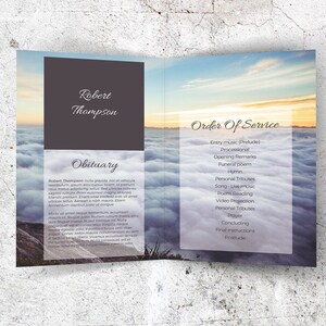 Funeral Order of Service Funeral Program Template Memorial Program Obituary Funeral Editable with MS Word Above the Clouds image 3