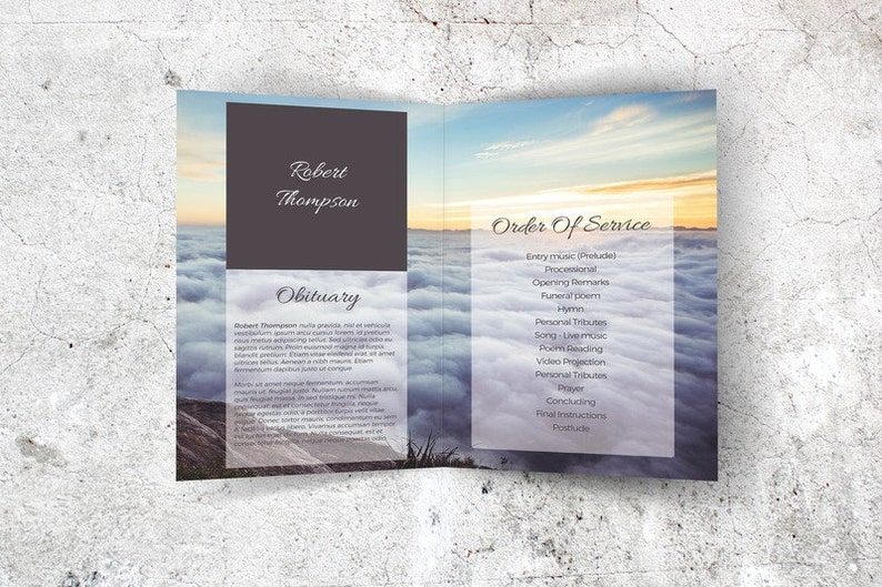 Funeral Order of Service Funeral Program Template Memorial Program Obituary Funeral Editable with MS Word Above the Clouds image 3