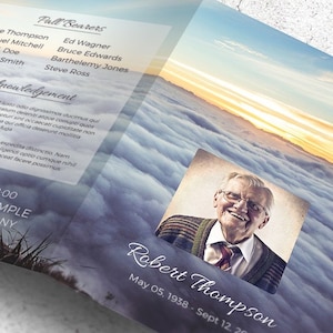Funeral Order of Service Funeral Program Template Memorial Program Obituary Funeral Editable with MS Word Above the Clouds image 1