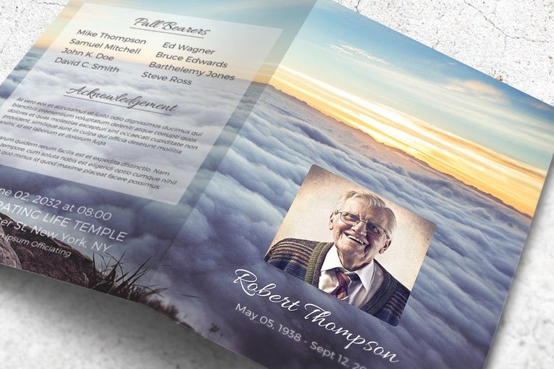 Funeral Order of Service Funeral Program Template Memorial Program Obituary Funeral Editable with MS Word Above the Clouds image 1