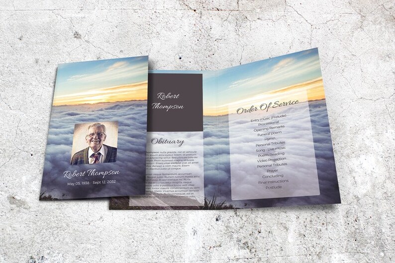 Funeral Order of Service Funeral Program Template Memorial Program Obituary Funeral Editable with MS Word Above the Clouds image 4
