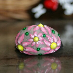 Pink Flowers Floral Pattern Painted Beach Pebble, Painted Gifts for Her Pink Flowers, Floral Print Art and Decor, Gifts for Florists