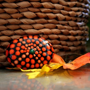 Halloween Pumpkin Decor, Dot Artwork Hand Painted Rock, Autumn Pumpkin Fall Home Decor, Kitchen Decor, Dot Painting Orange Stone