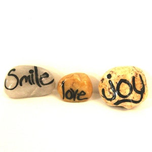Unique Gifts Hand Painted Small Beach Rocks, Inspirational Stones and Yoga Studio Accents, Pocket Pebbles Supportive Mantras