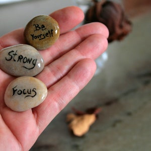 Healing Spiritual Stones Inspirational Gifts for Friends, Painted Worry Stones, Small Pebbles Yoga Studio Art and Decor