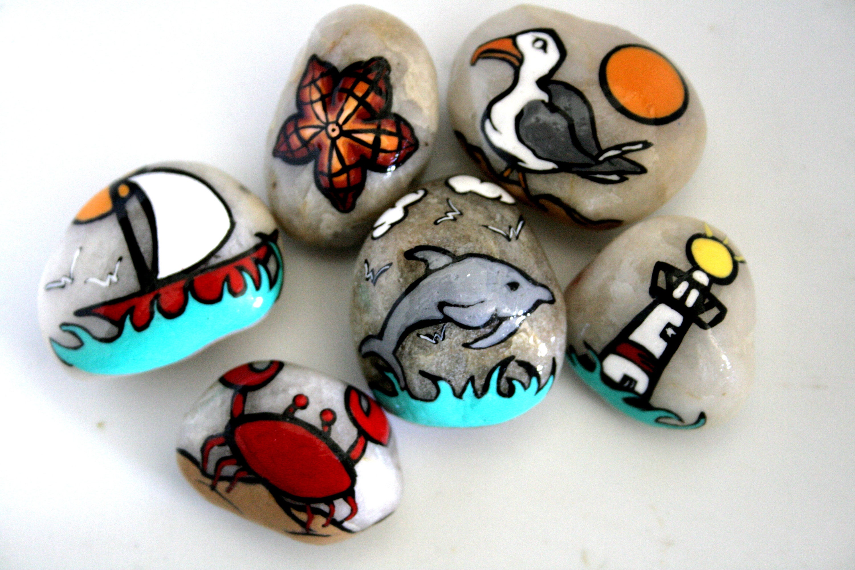 Hand Painted Beach Stones Nautical Theme Beach Comber Pocket - Etsy