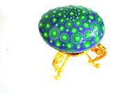 Purple Green Painted Beach Rock, Mandala Dot Art Painted Gifts For Mom, Easter Decor Holiday Art Faberge Egg Living Room Mantel Decor