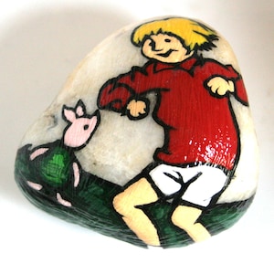 Original Winnie the Pooh by A.A. Milne, Piglet Dancing with Christopher Robin, Art on Stone Piglet, Classic Illustration by E.H. Shepard