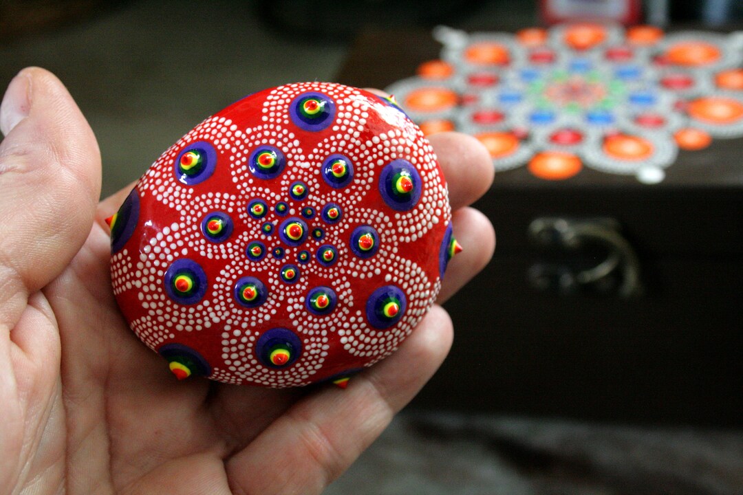 Rainbow Rocks In Reverse Reverse Rainbow Mandala Rock Good Luck Painted Stone, Small Beach Rock ...