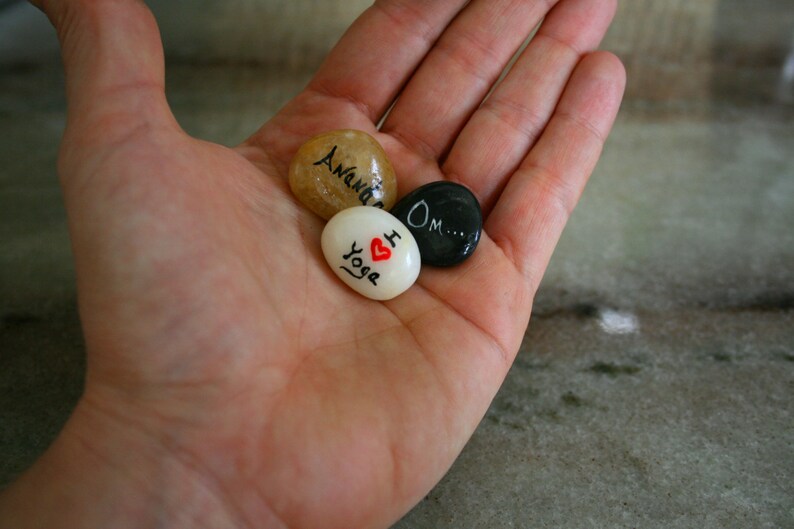 Small Painted Rocks Favorite Yogi Gift, Inspirational Stones Hand Painted Gift, Beach Stones Garden Ornaments, Pocket Pebbles for Healing image 1