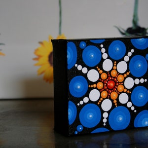Blue Orange Yellow Mandala Decor, Wall Decor Acrylic Painting, Canvas Wall Art 4 x 4, Dorm Room Gift for Graduates, Small Painted Canvas Art