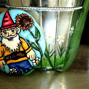 Garden Gnome Medium Painted Rock, Gnome Gifts for Gardeners and Outdoorsy Types, Green Yellow Stone Door Stop and Outdoor Decor, Gnome Love