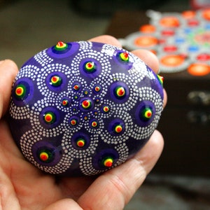 Rainbow Colors Mandala Decor, Reverse Rainbow Good Luck Painted Stone, Rainbow Dot Mandala, Gift for Friends, Small  Rock Rainbow Art Gift