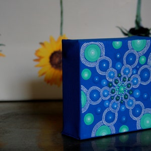 Teal and Blue Mandala Decor, Wall Decor Acrylic Painting, Canvas Wall Art 4 x 4, Dorm Room Gift for Graduates, Small Painted Canvas Art