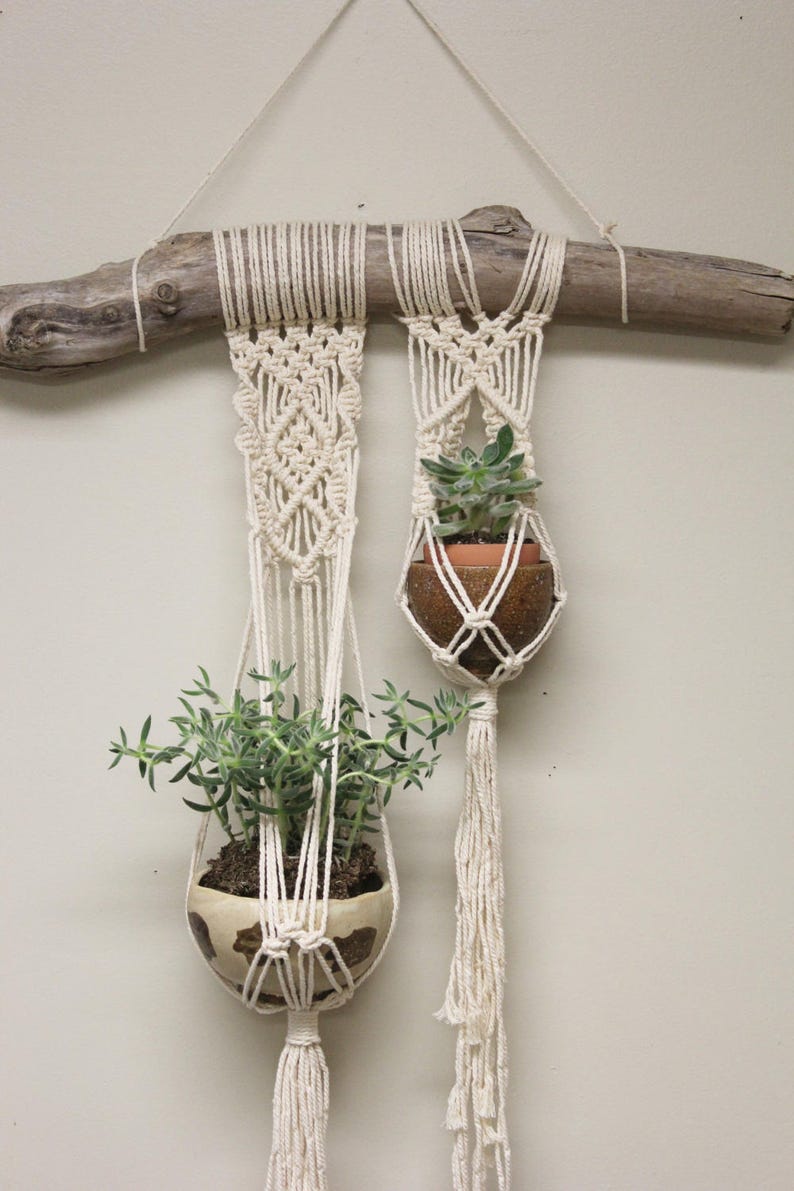 Double Macrame Plant Hanger on Driftwood Etsy