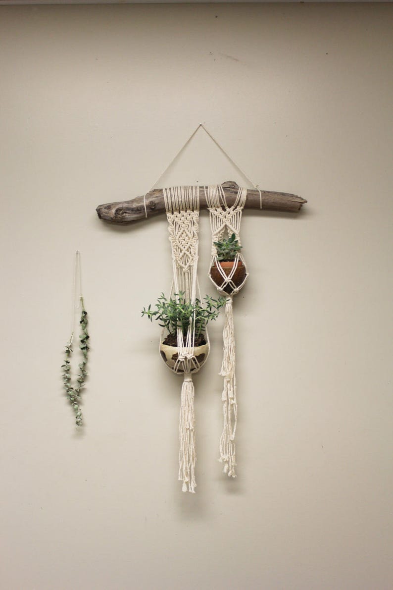 Double Macrame Plant Hanger on Driftwood Etsy