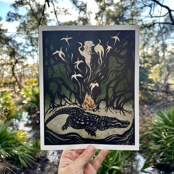 Alligator and Spirits Art Print