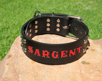 Heavy Duty Domed Stud Black Leather 2" 51mm Dog K9 Collar, Personalized Pet Name, FREE Optional Phone Number & FREE Shipping in U.S.