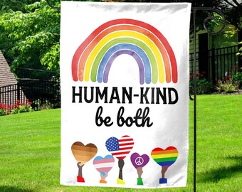 Ships Free Human Kind- Black Lives- Trans Lives- Gay Pride Rainbow Double Sided Garden Flag/Small Flag for Outside KBQE06