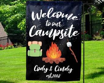 Custom Camping Flag Camp Sign Campsite Flag, Personalized Camping Flag, Welcome To Our Campsite, Gift for Camper, Gift for Camper KBSD37
