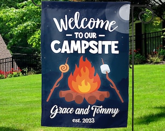 Custom Camping Flag Camp Sign Campsite Flag, Personalized Camping Flag, Welcome To Our Campsite Flag, Gift for Camper KBRU43